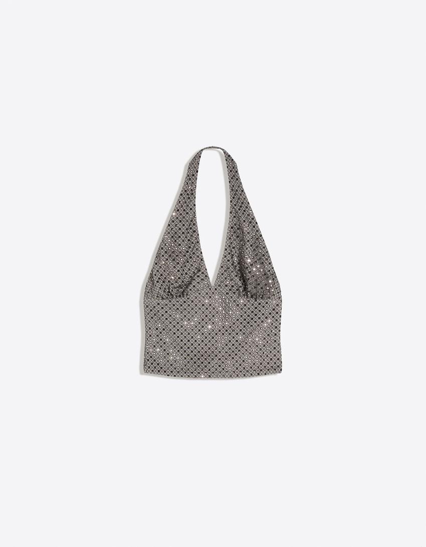 Neckholder-Top mit Strass