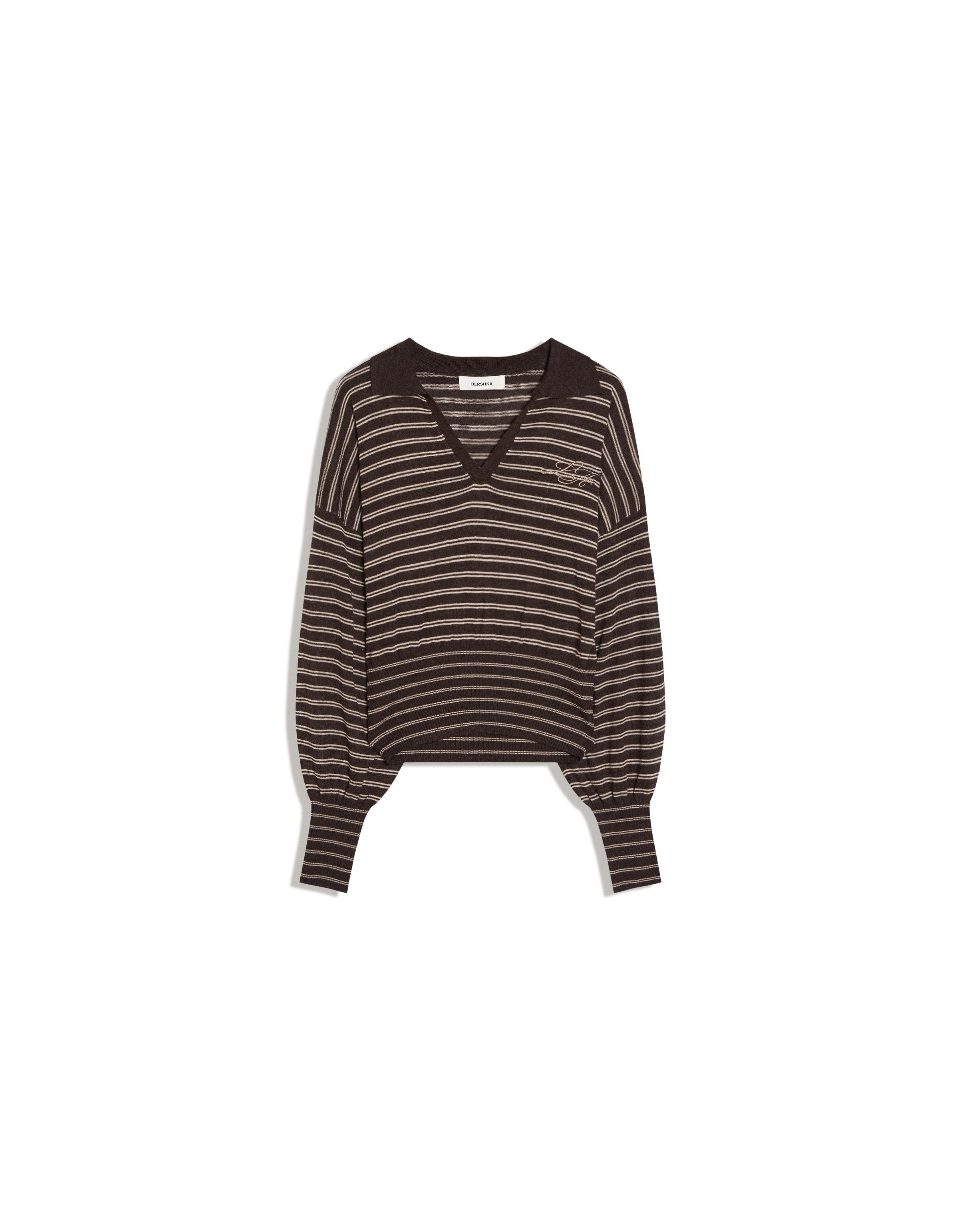 Ribbed polo collar jumper — Brown