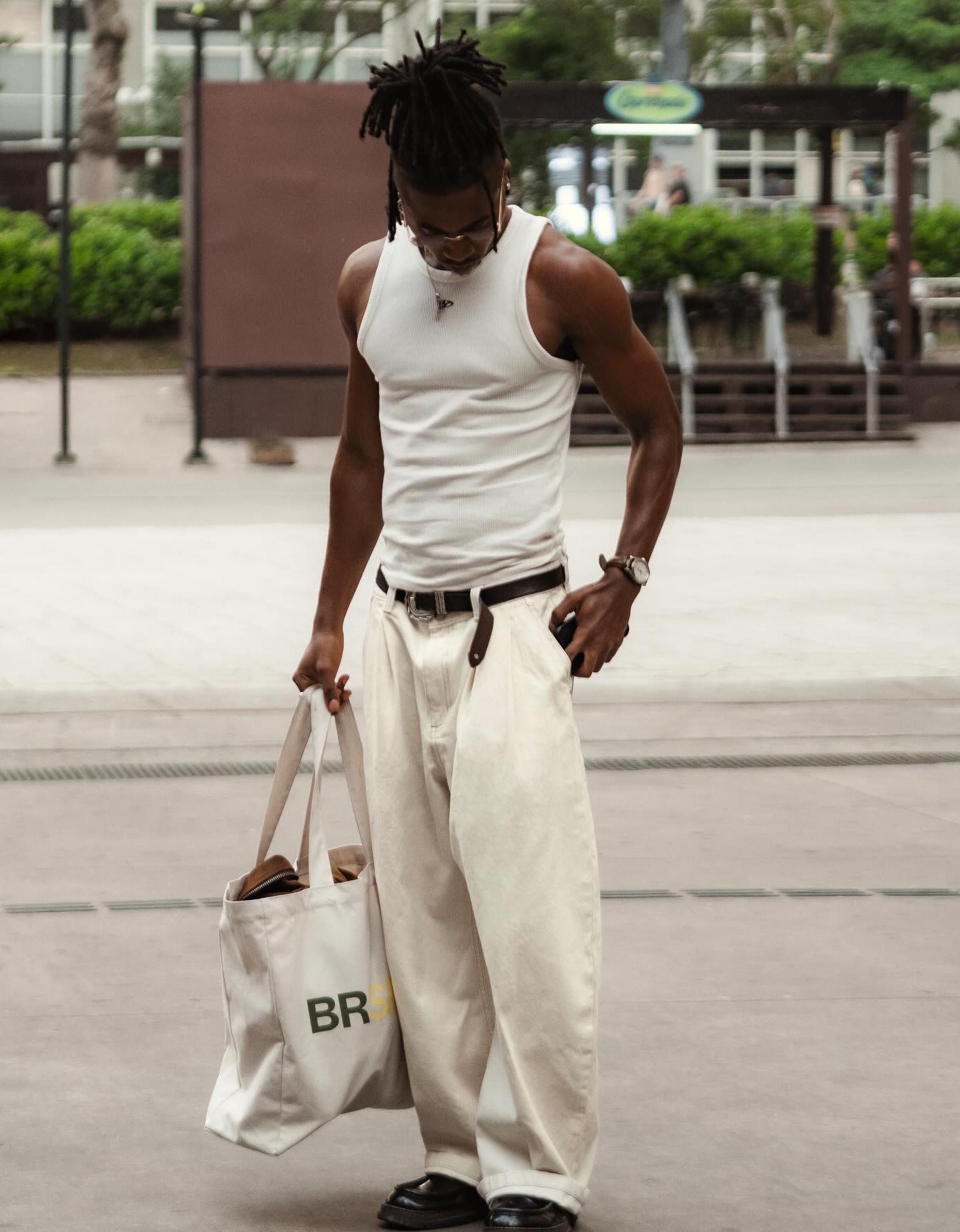 Waffle print vest top — Off white
