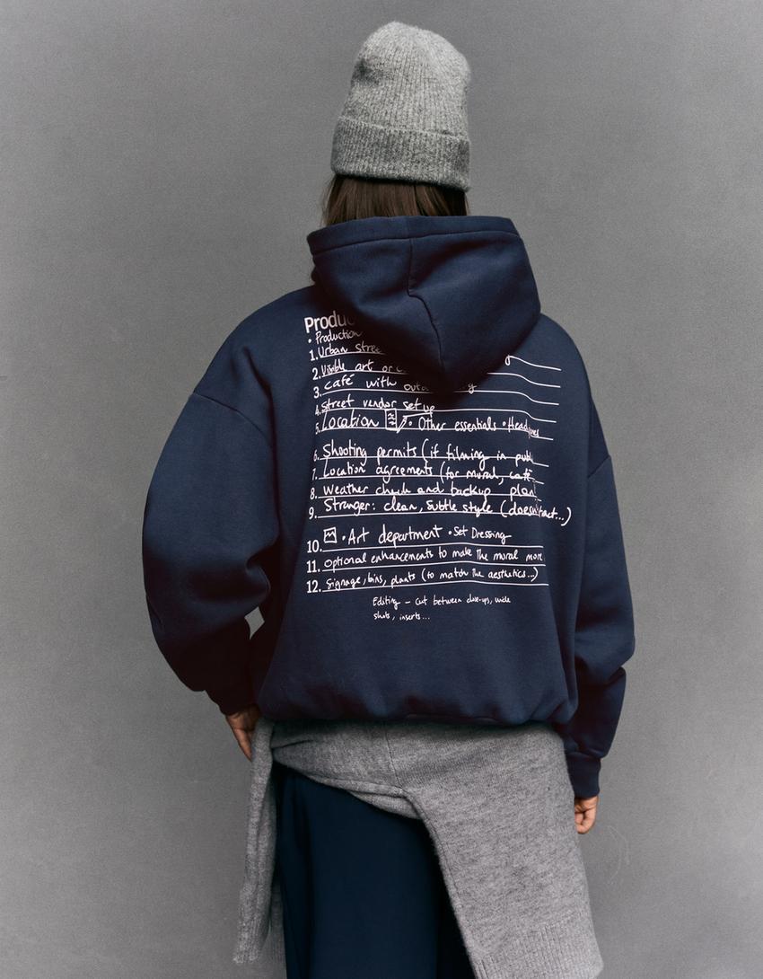 Hooded print sweatshirt-Navy
