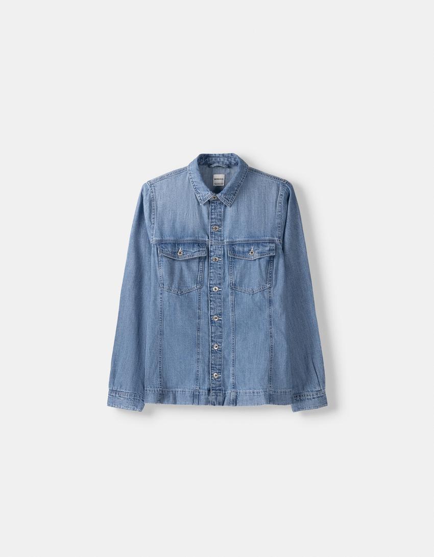 Chemise denim poches-Bleu lavé-4