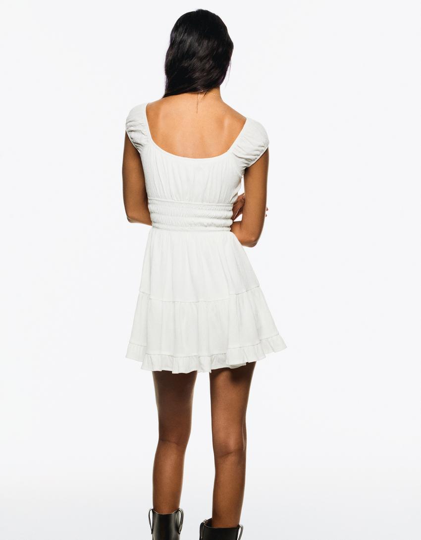 Robe courte à volants-Blanc cassé-2