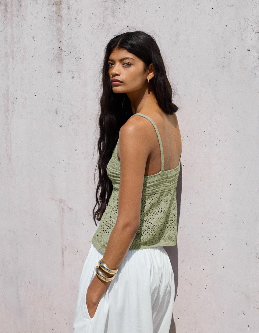Crochet top-Khaki-1