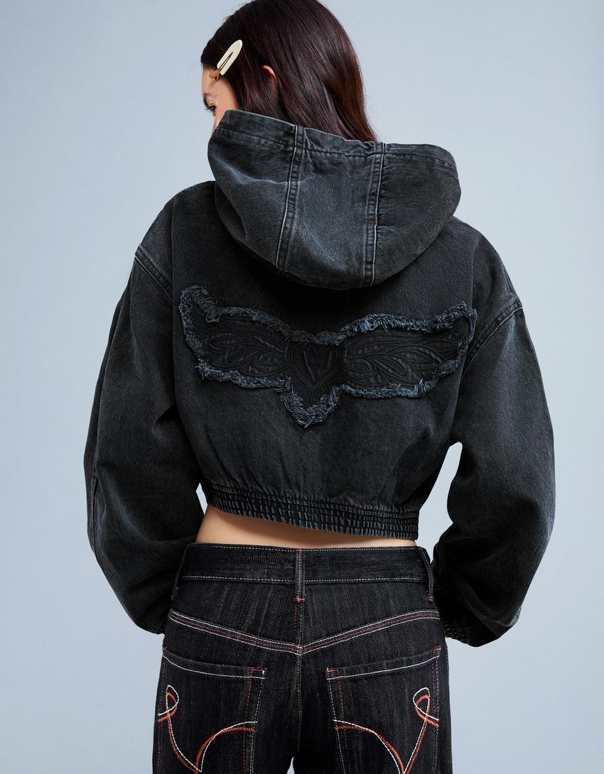 Cazadora denim cremallera-Negro