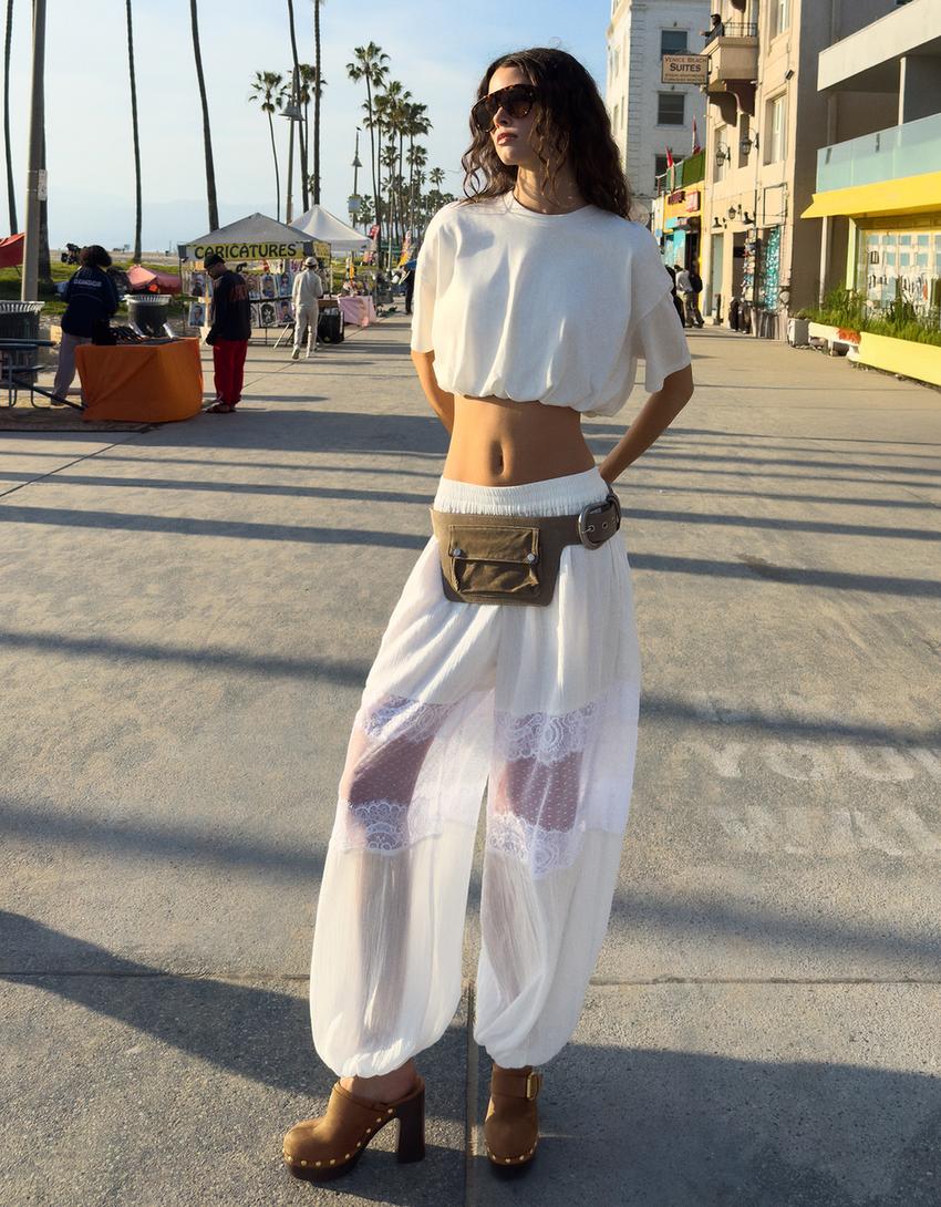 Lace sarouel trousers-White