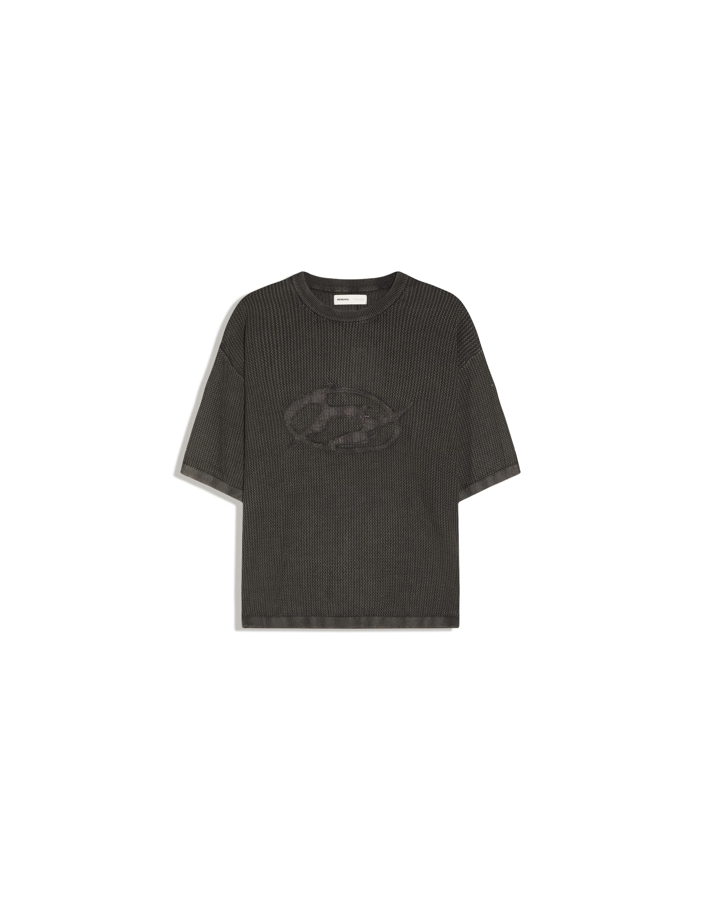 Short sleeve washed-effect T-shirt with patches — Grey