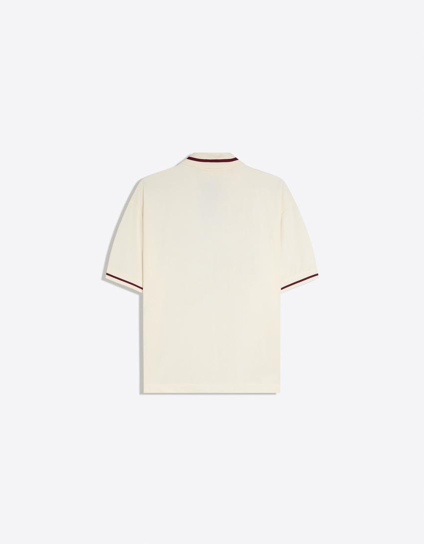 Mesh print polo shirt-Cream