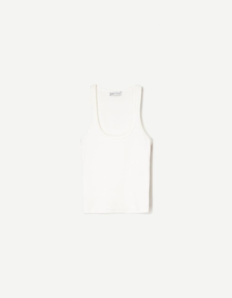 Fitilli kolsuz t-shirt