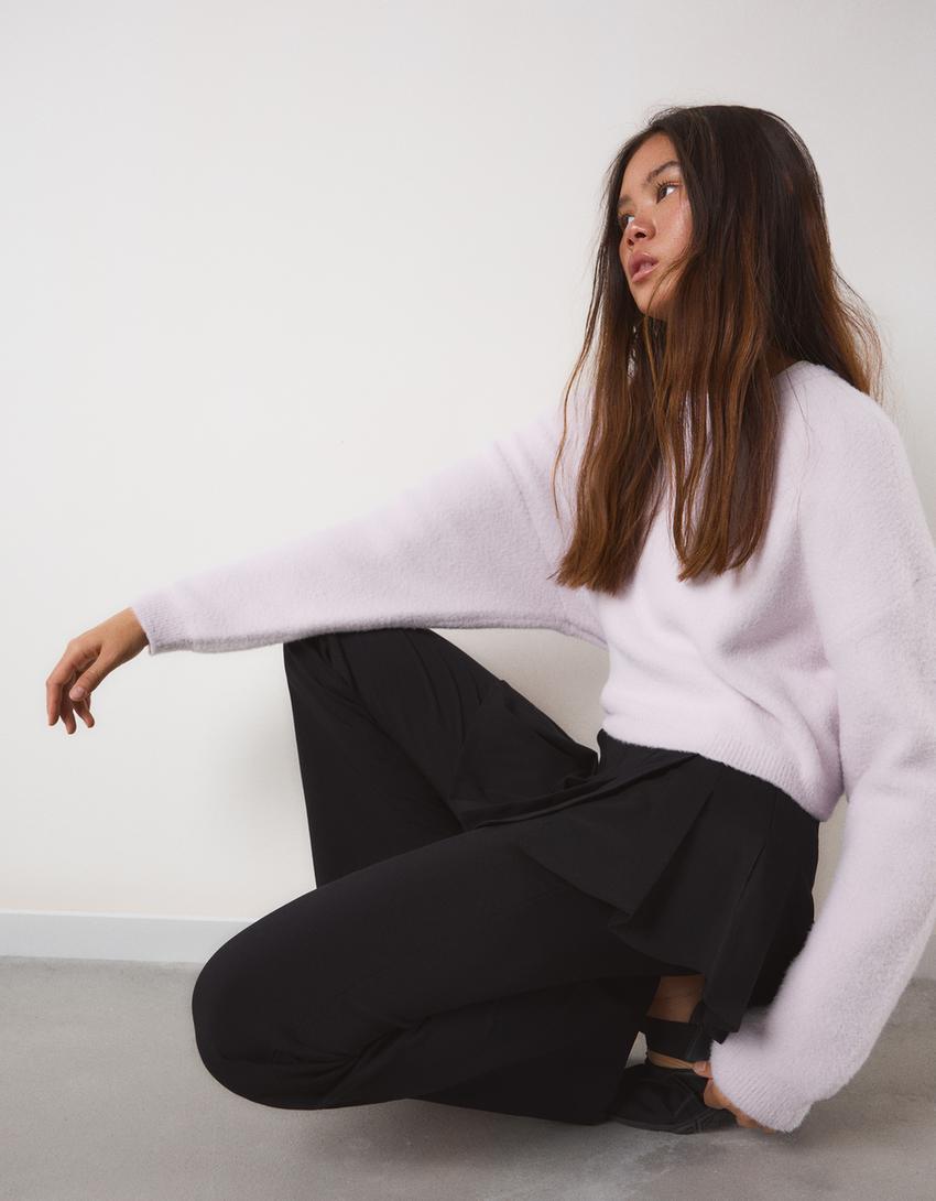 Cropped faux fur jumper-Violet