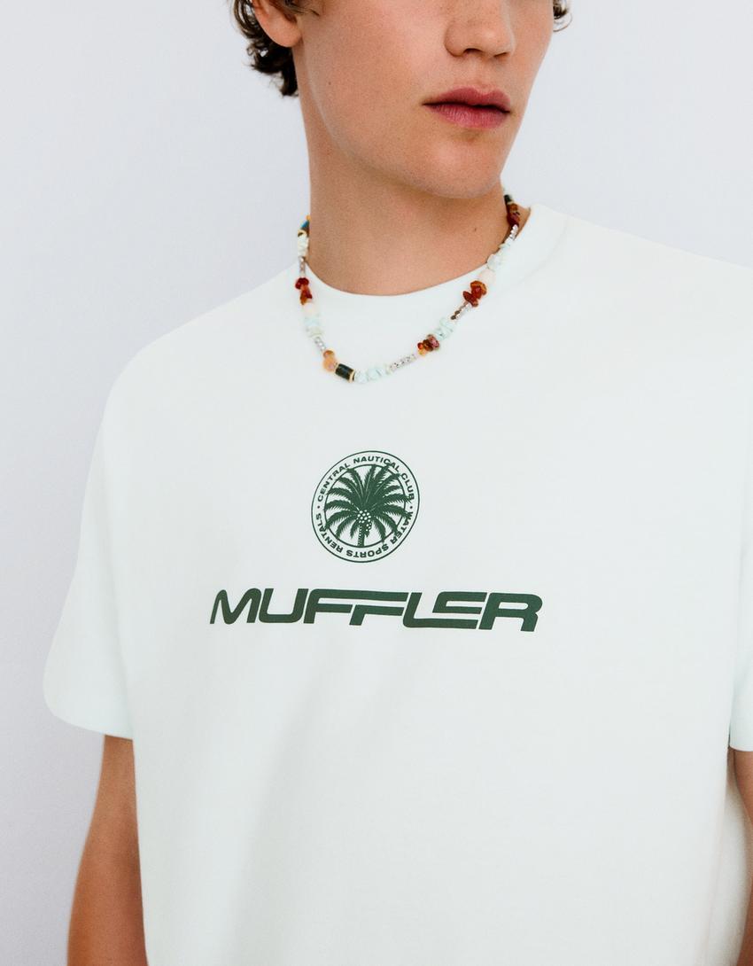 Boxy fit print T-shirt-Light blue