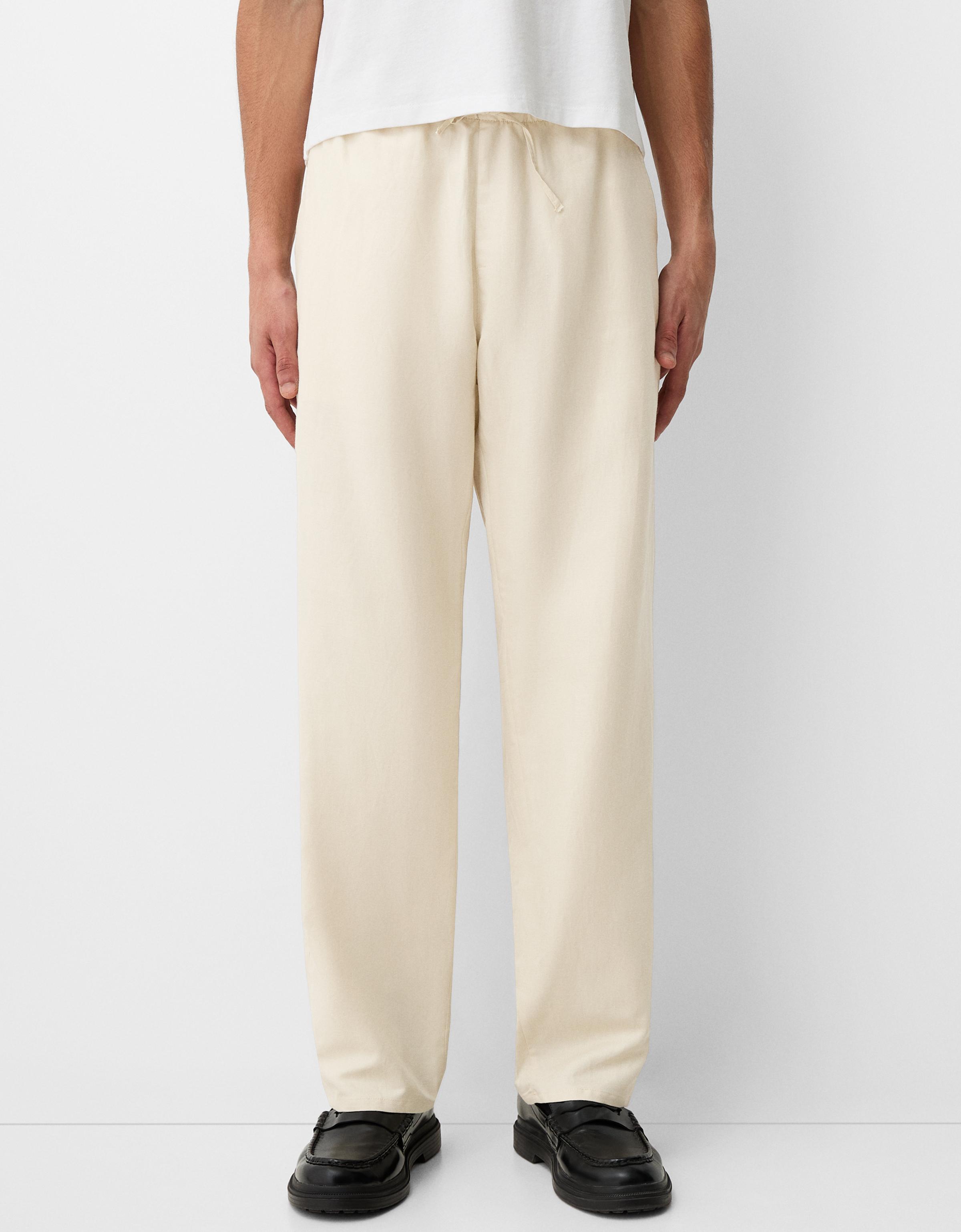 Bershka Rustikale Wide-Leg-Hose Mit Leinen Herren Xl Steinfarbe