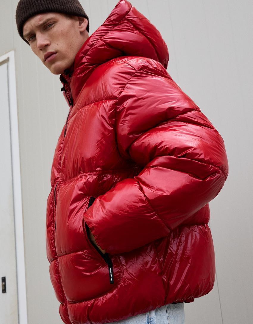 Gewatteerd jack met capuchon-Rood-2