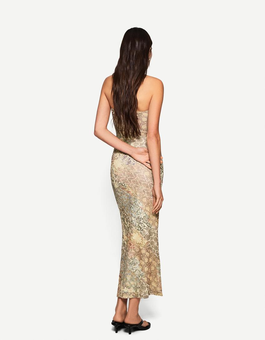 Robe midi bandeau tulle-Vert-1