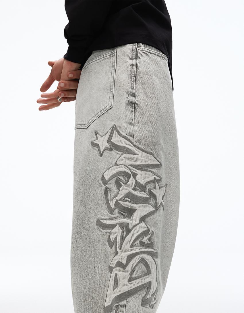 Jeans super baggy fit remendos-Cinza