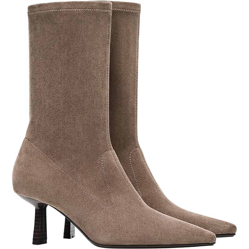 Fitted kitten heel ankle boots — TAUPE