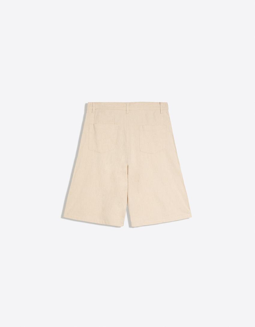 Super baggy linen Bermuda shorts-Sand