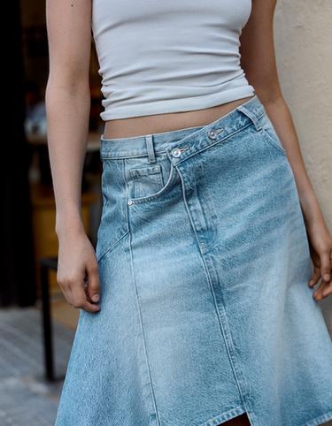 Asymmetric denim midi skirt — Light blue 3