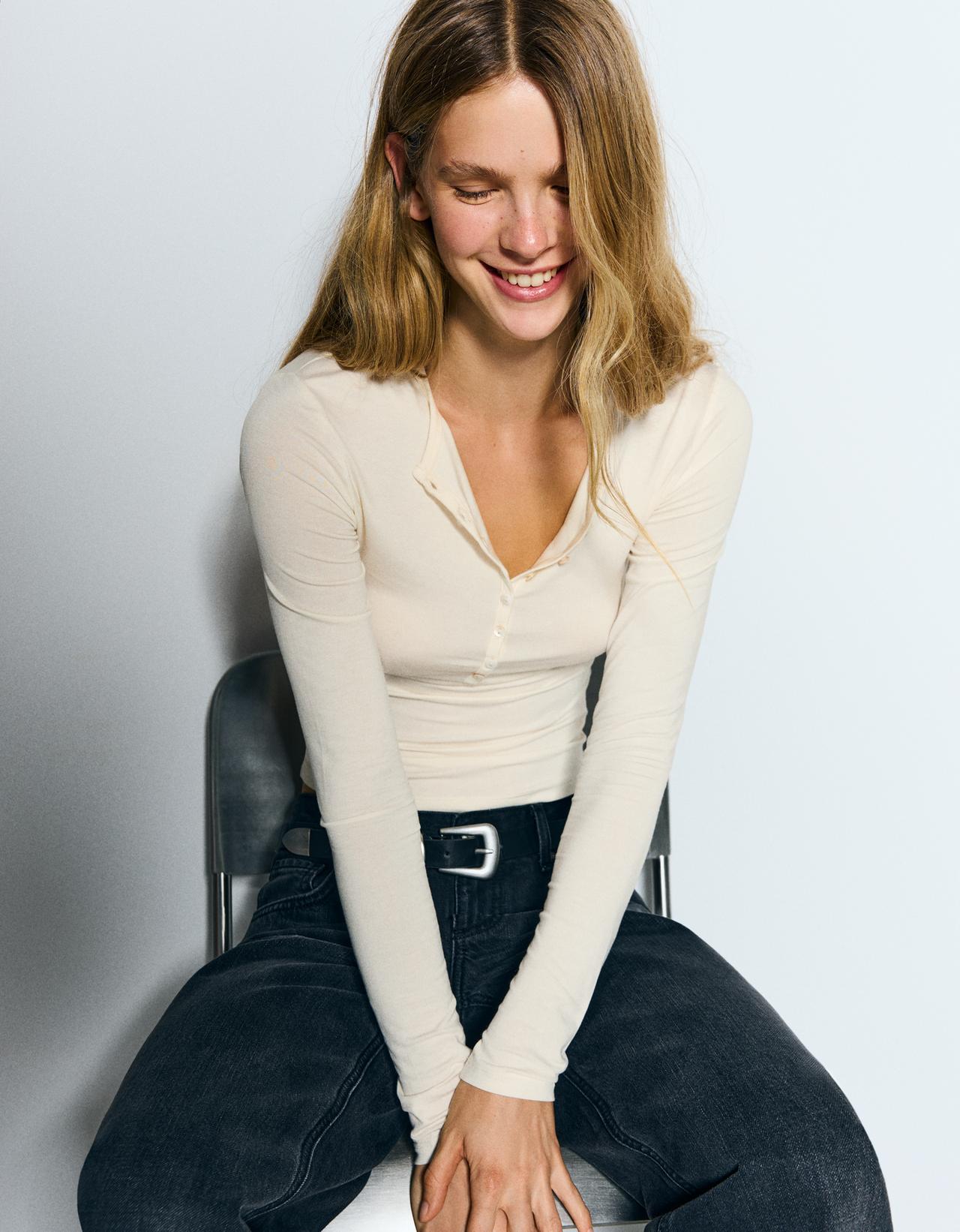 Henley long-sleeve T-shirt — Off white