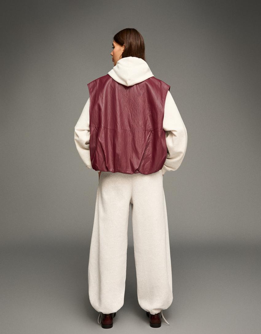 Gilet similicuir-Bordeaux