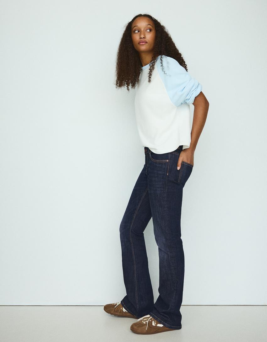 Düşük bel bootcut slim fit jean-Mavi