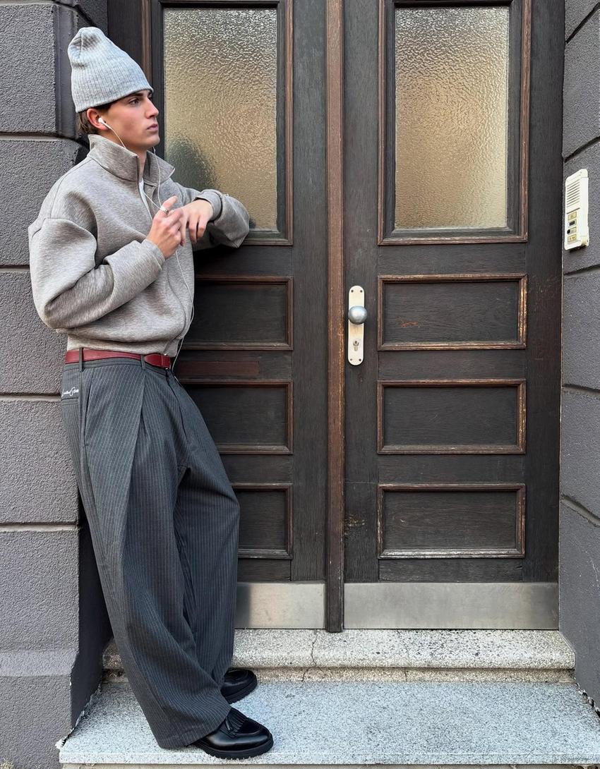 Calças super baggy fit risca diplomática-Cinza