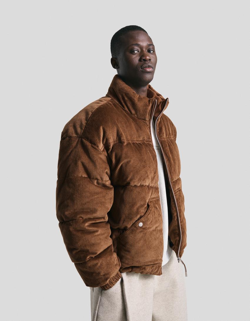Corduroy puffer jacket-Brown