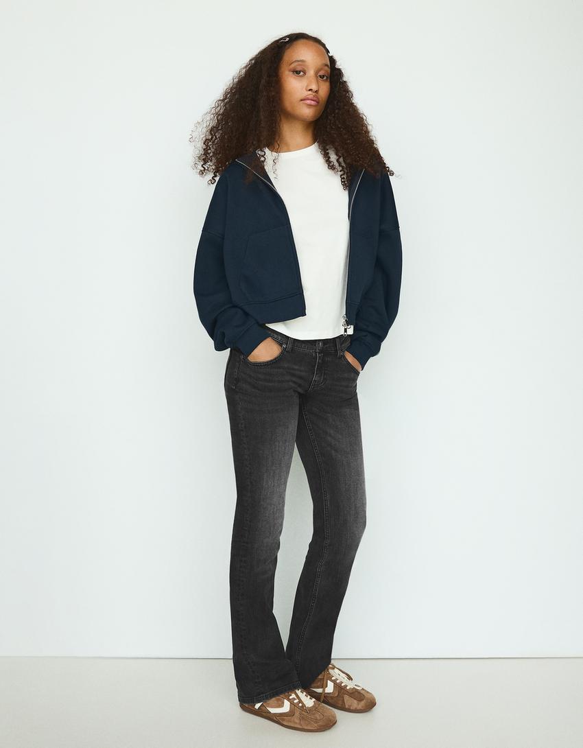 Düşük bel bootcut slim fit jean-Siyah