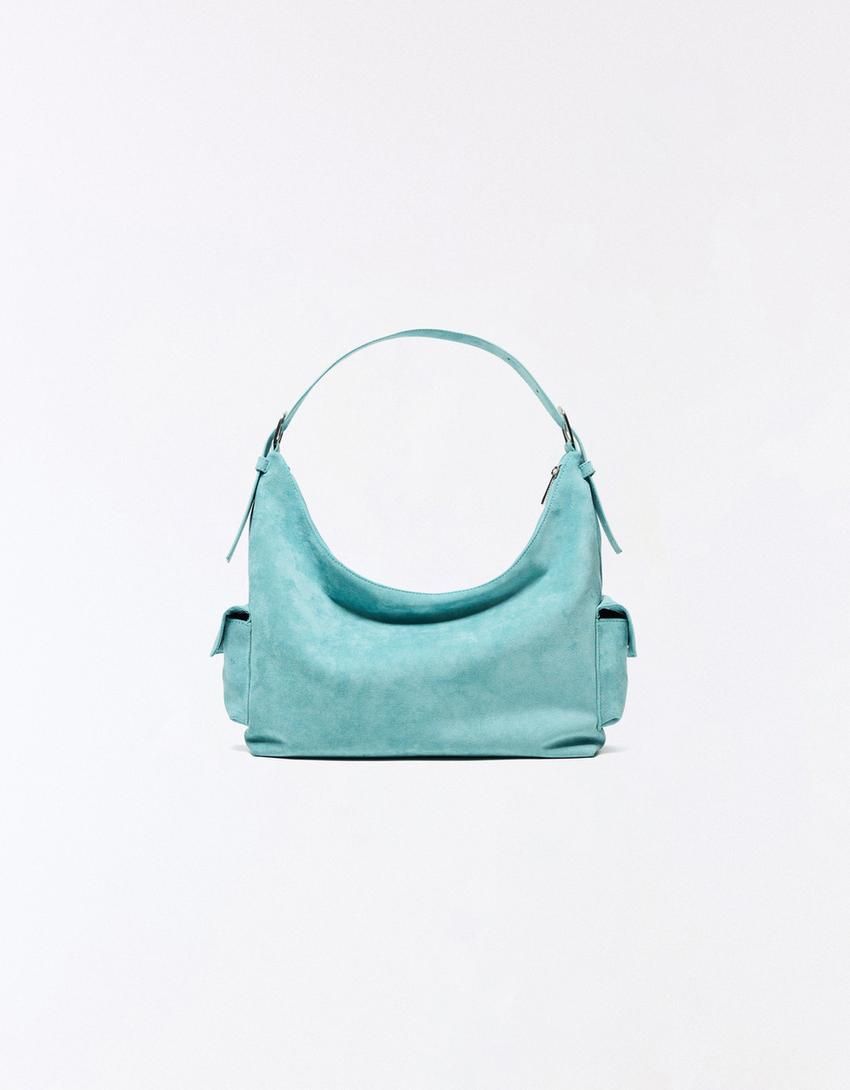 Faux suede bucket bag-Turquoise