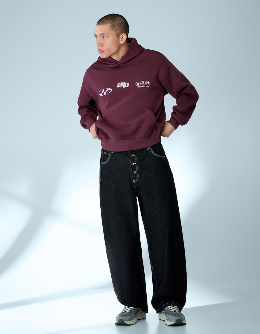 Sweat capuche imprimé-Bordeaux