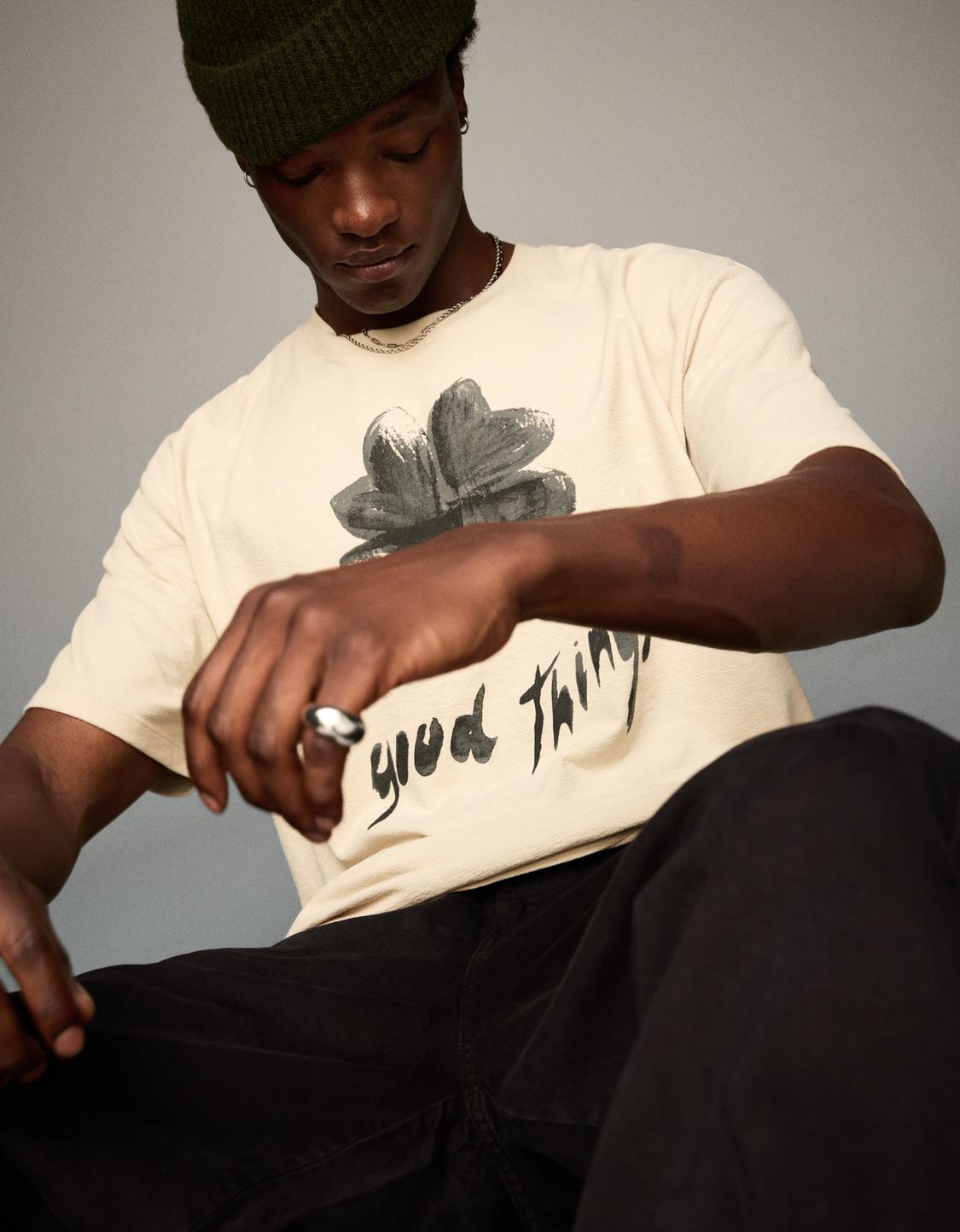 Printed textured short sleeve T-shirt