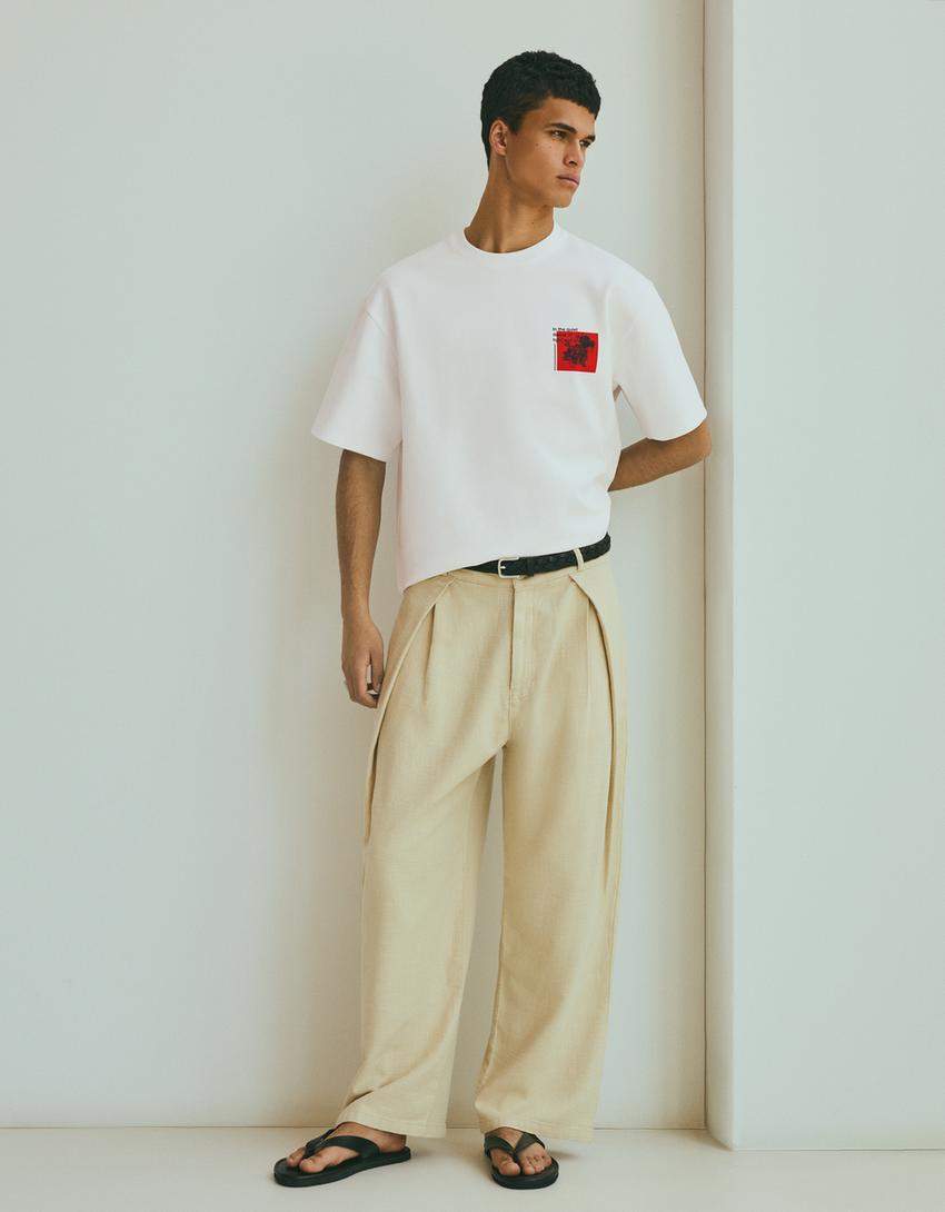 Plush interlock printed T-shirt-Off white
