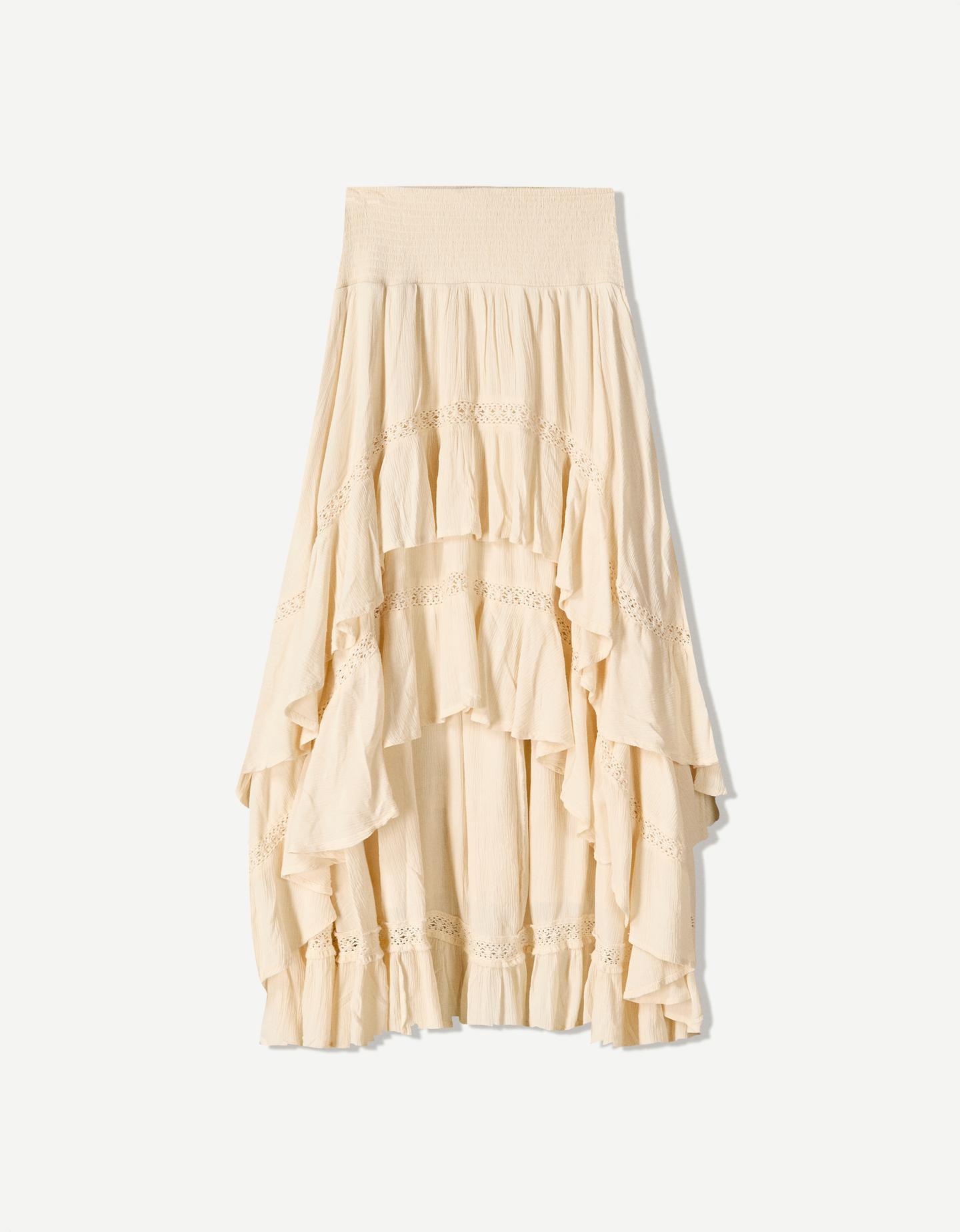 Bershka Falda Maxi Asimétrica Textura Entredós Mujer S Rosa