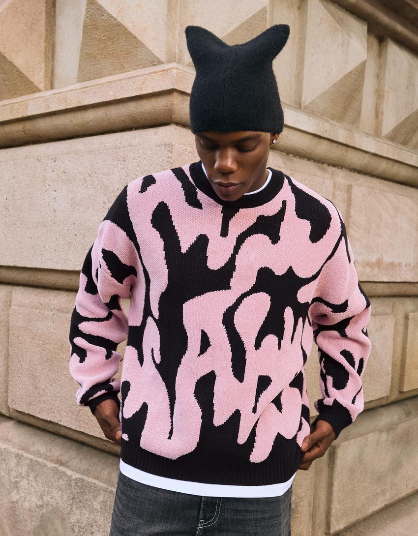 Maglia ciniglia stampata-Rosa