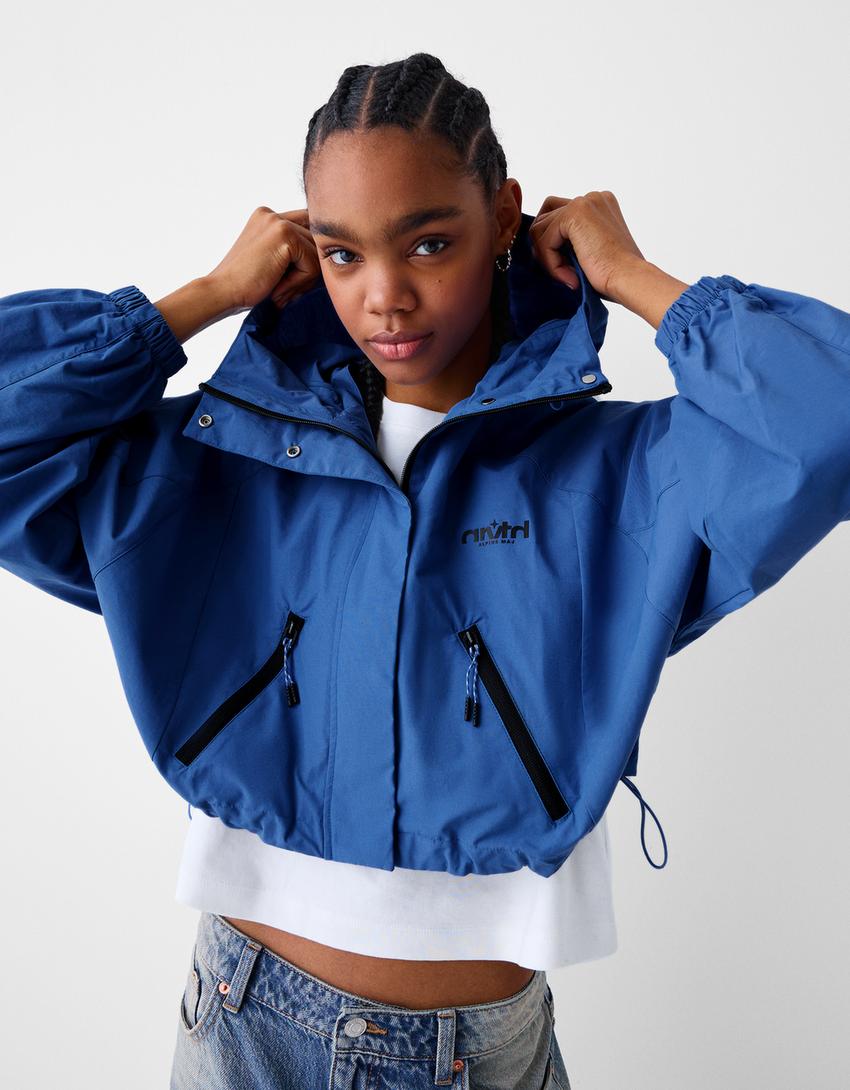 Kapüşonlu hafif teknik ceket-Mavi-2