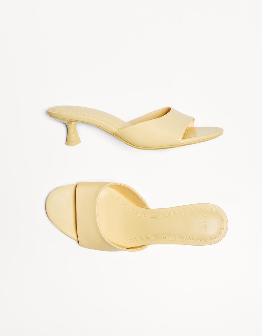 Sandales mules talon kitten heel-Jaune