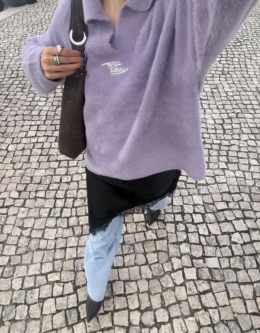 Suéter gola polo-Roxo