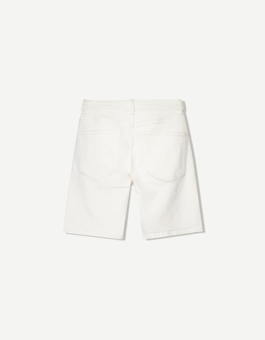 Bermuda en jean déchiré-Blanc