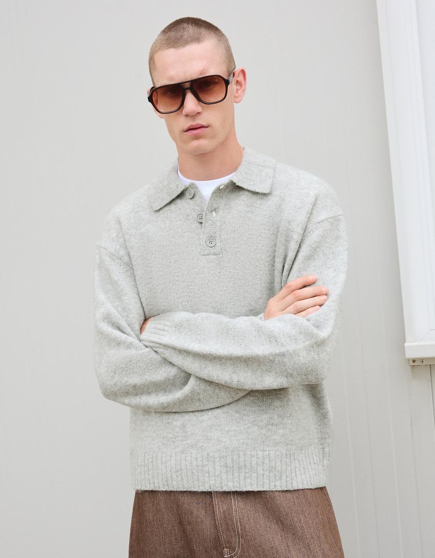 Pull col polo-Gris-0