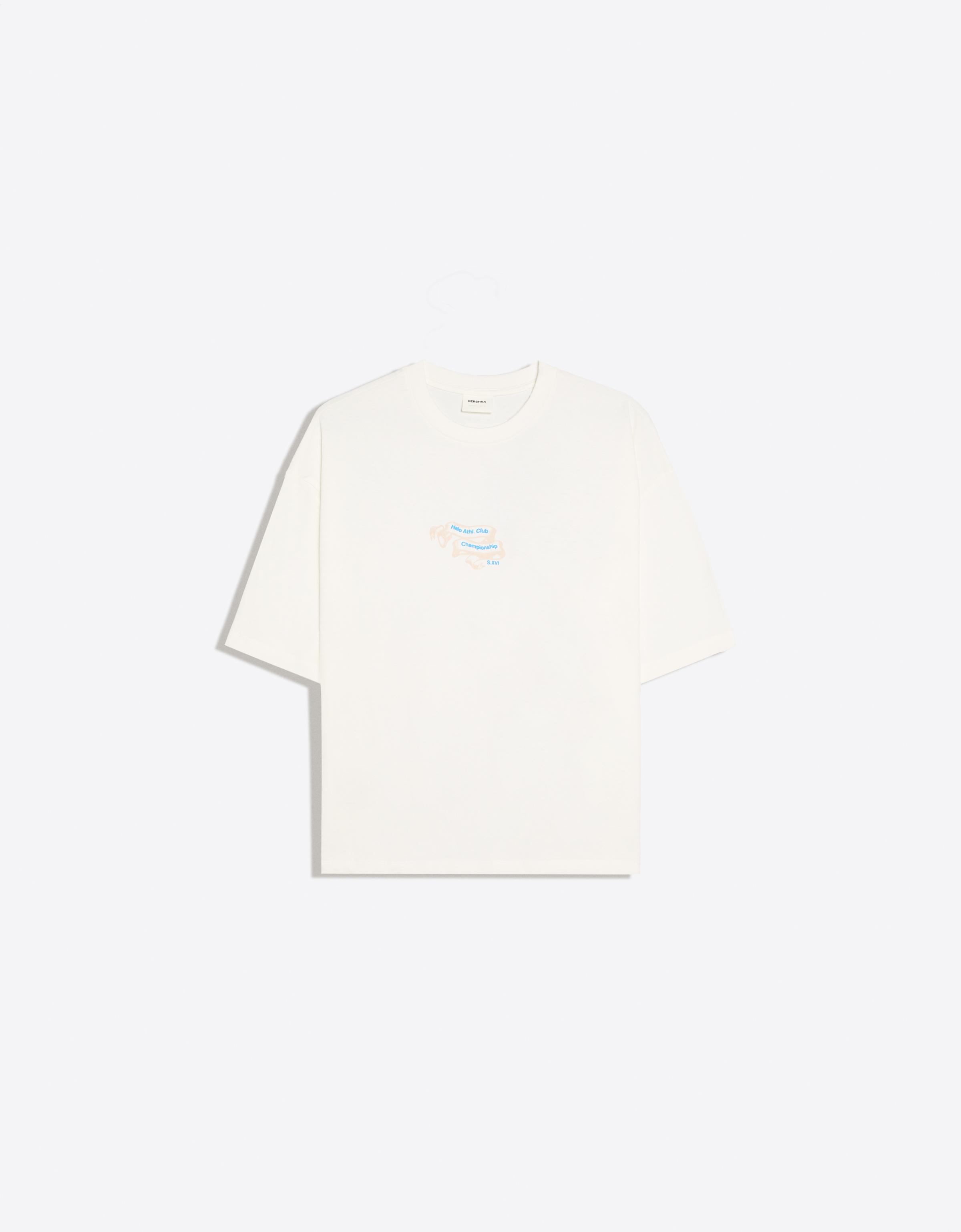 Short sleeve boxy print T-shirt — Off white