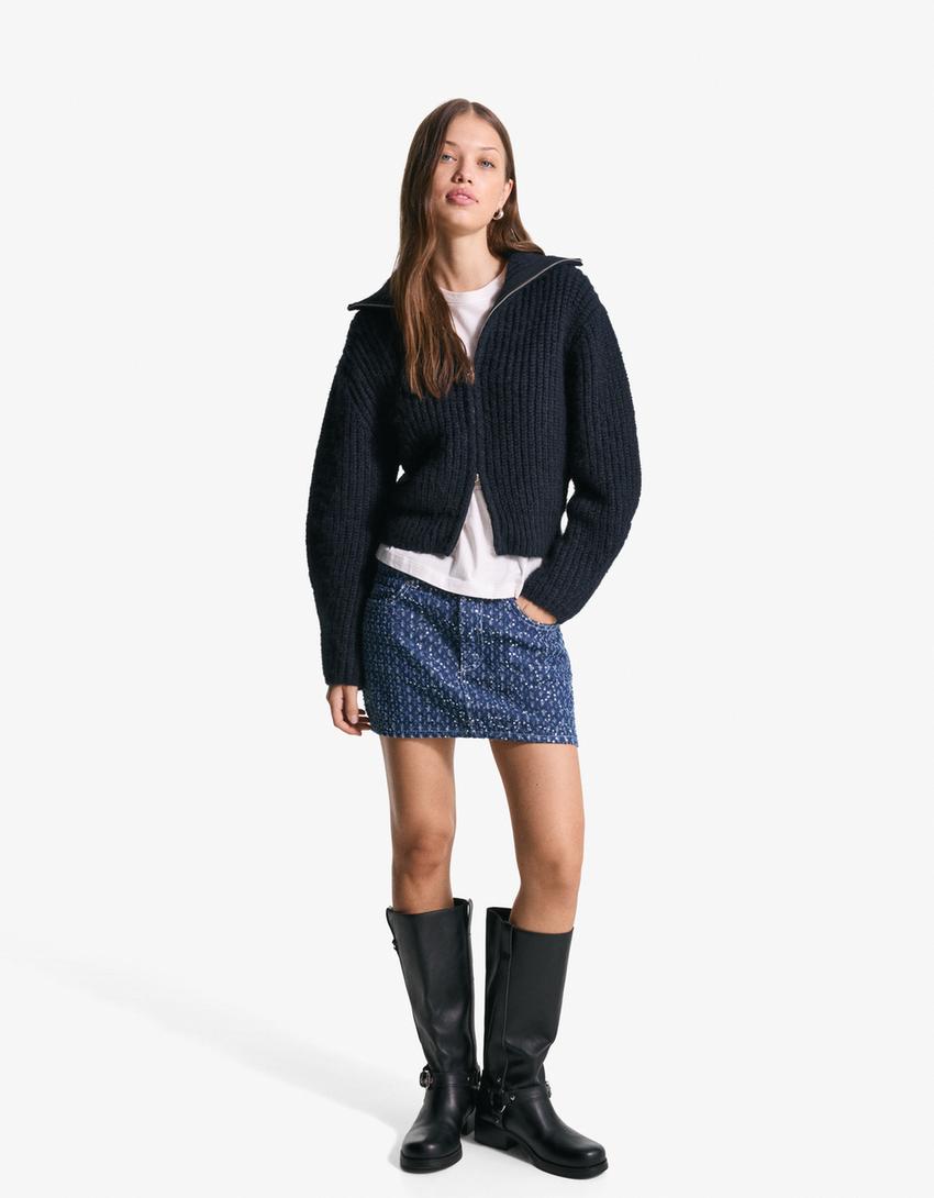 Falda denim lentejuelas-Azul