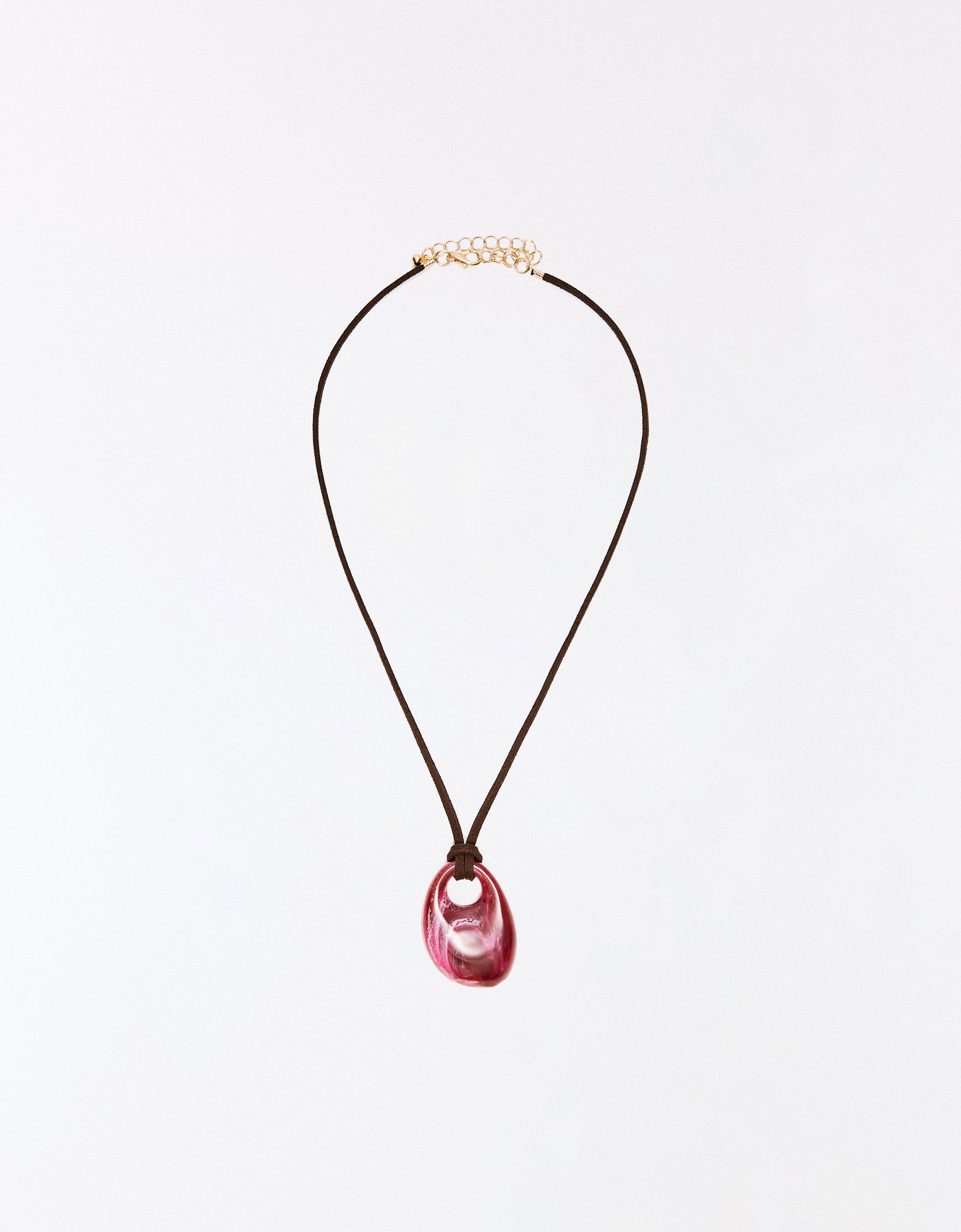 Resin pendant cord necklace — Burgundy
