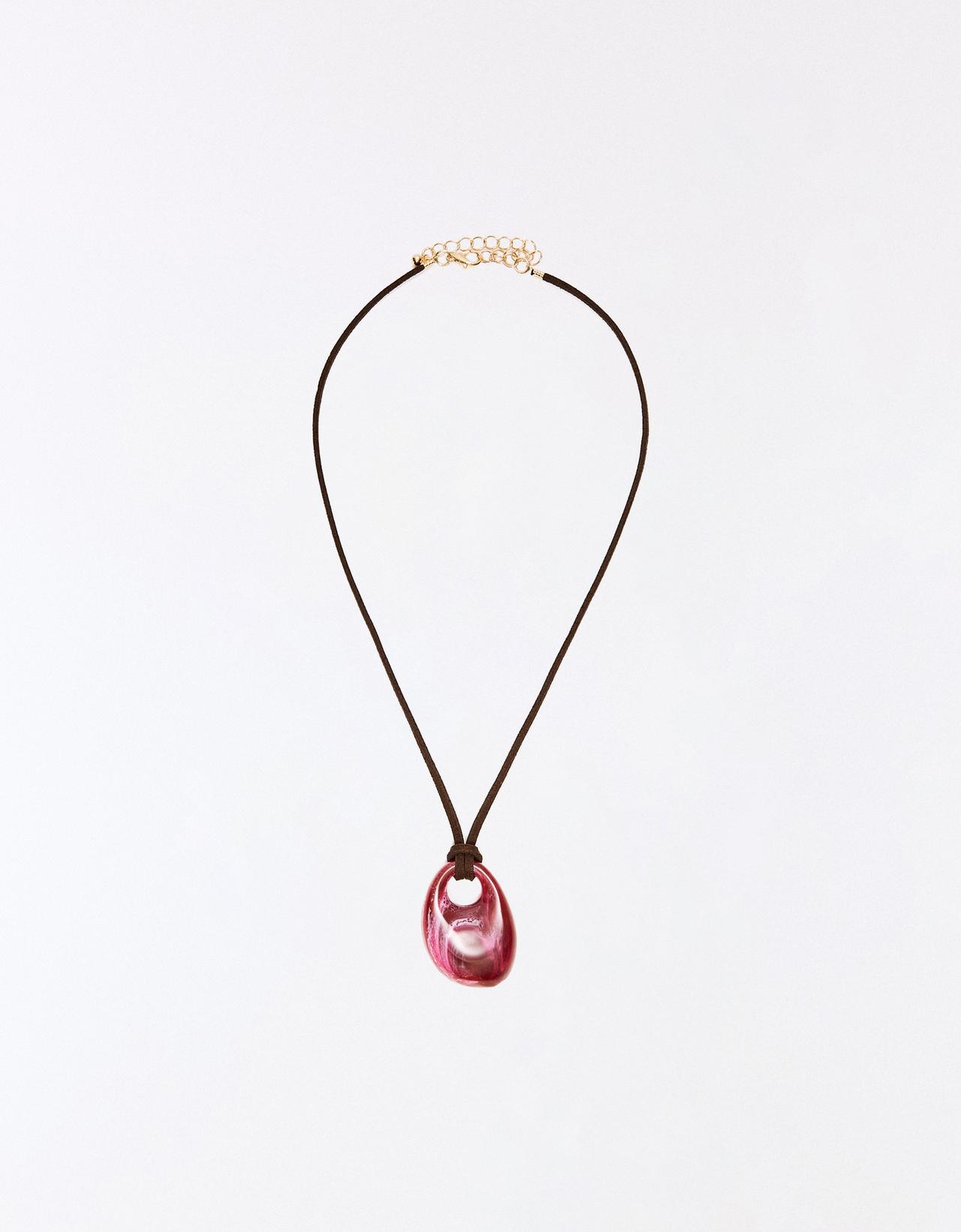 Resin pendant cord necklace — Burgundy