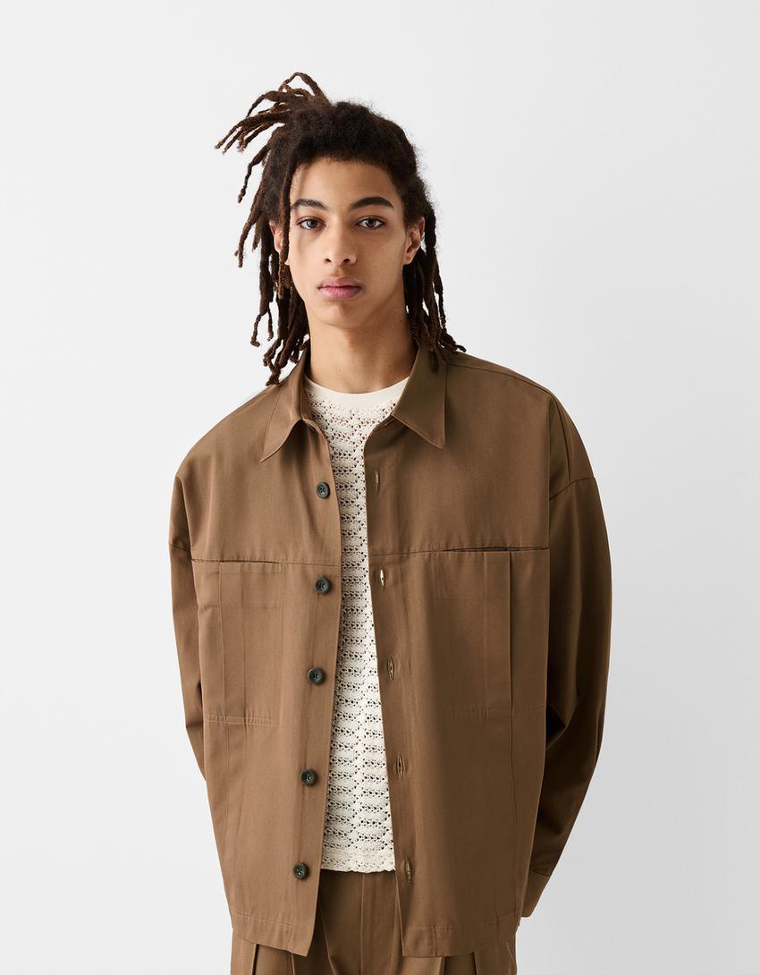 Overshirt with pockets-Brown-0