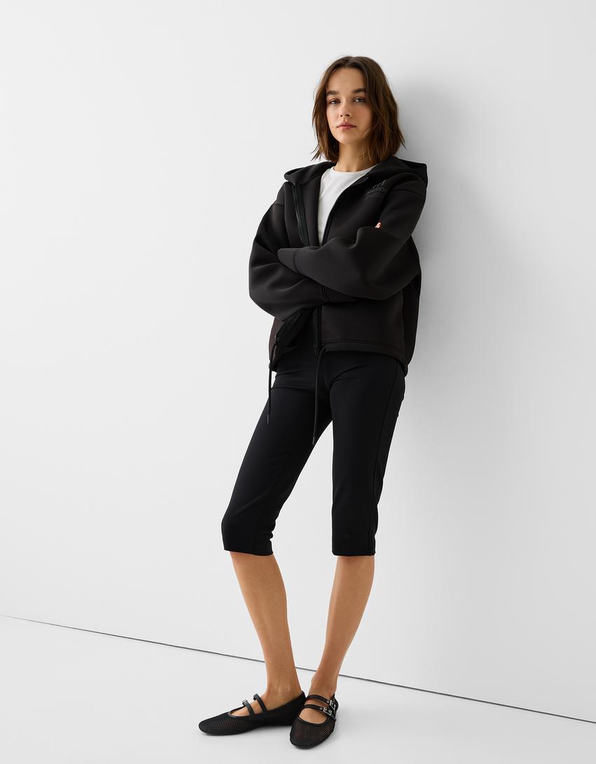 Sweat capuche fermeture Éclair inscription-Noir-3