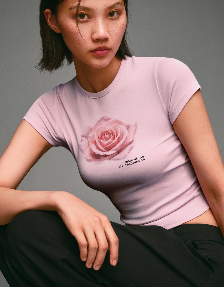 Samarreta màniga curta estampada-Rosa
