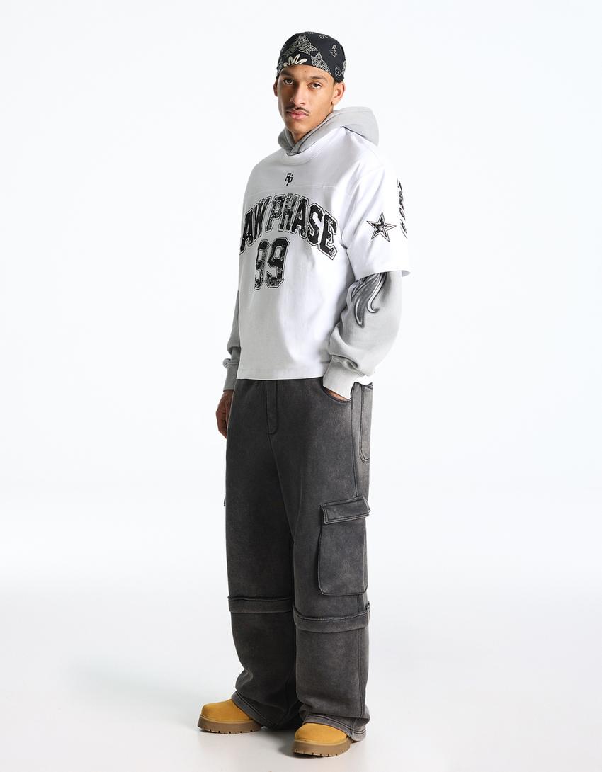 Calças cargo baggy fit-Cinza