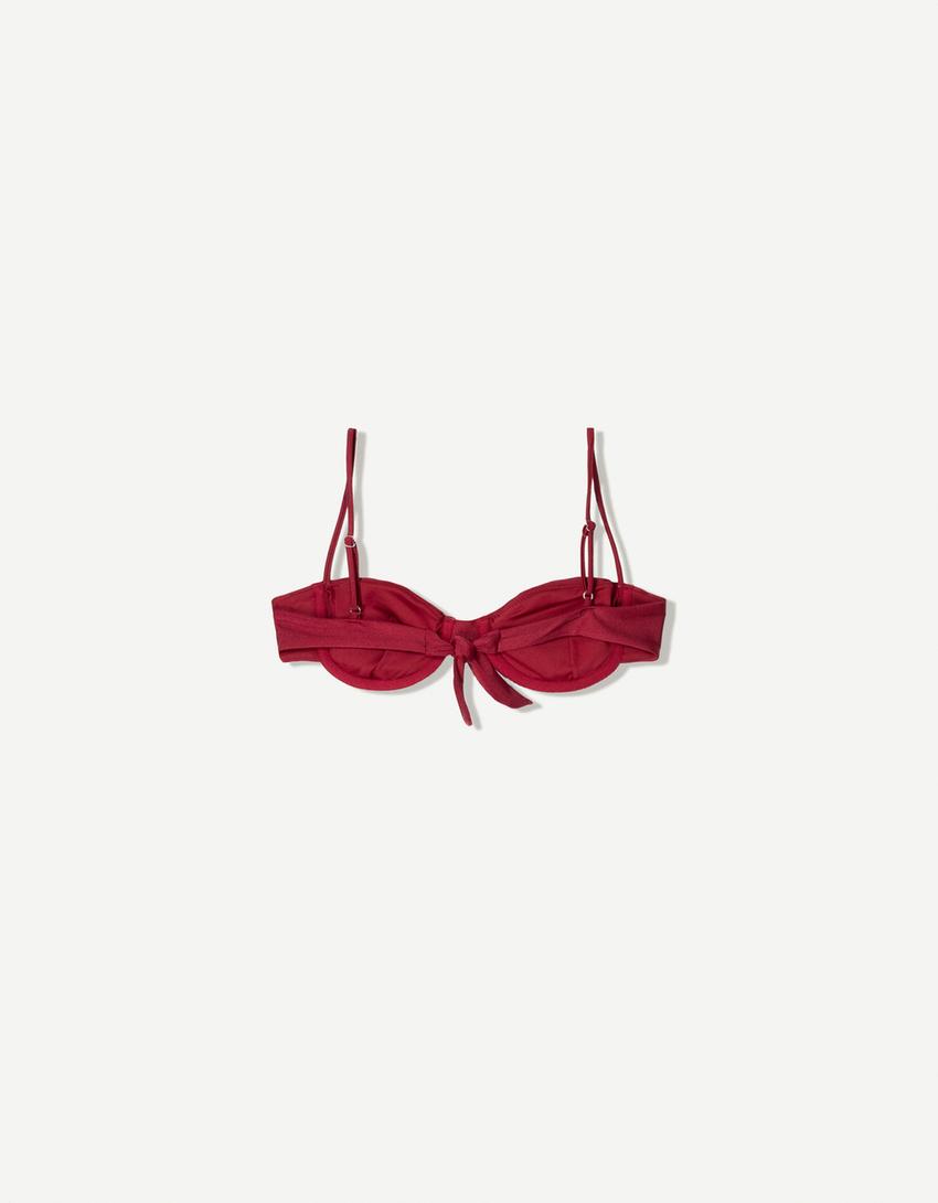 Burgundy gathered bikini top-Maroon-1
