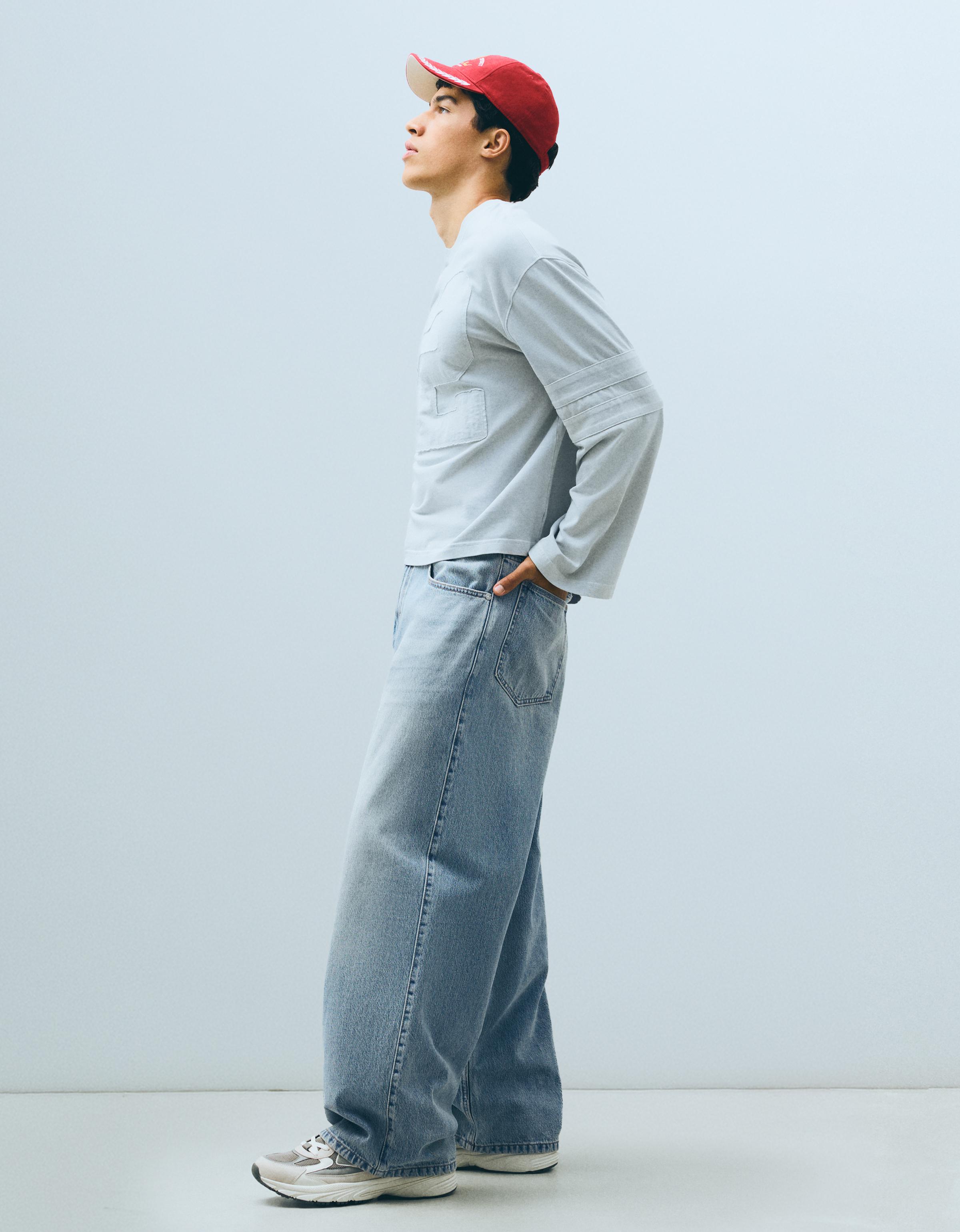 Bershka Jeans Super Baggy Hombre 32 Azul Lavado