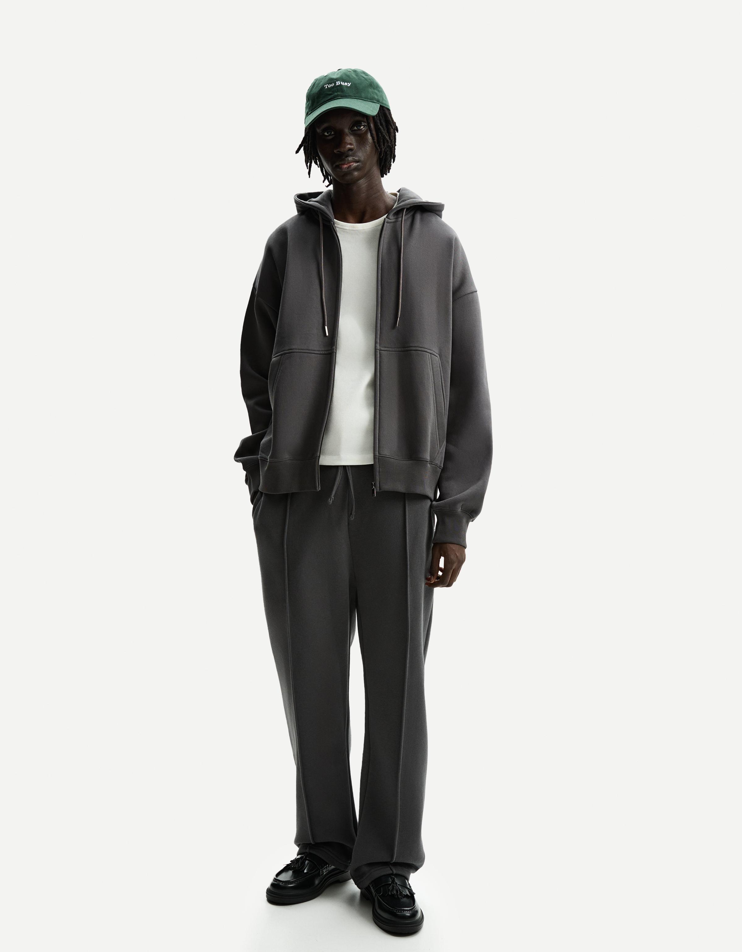 Bershka Wide Leg Plüschhose Herren L Grau