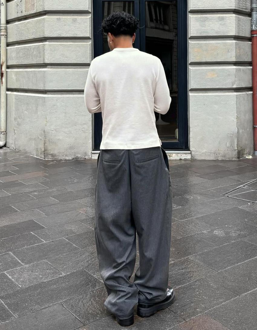 Uzun kollu düğmeli̇ yaka slim fit t-shirt-Kirli beyaz